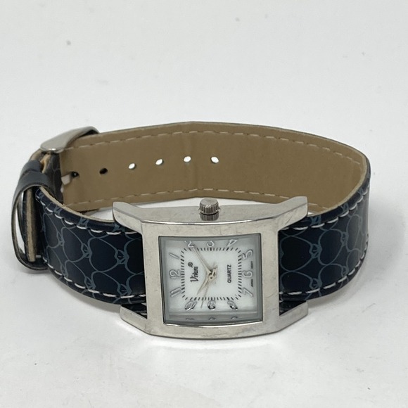 Vivani Watch Women 25mm Silver Tone MOP Dial Black Heart Band New Battery 8" - Picture 9 of 16